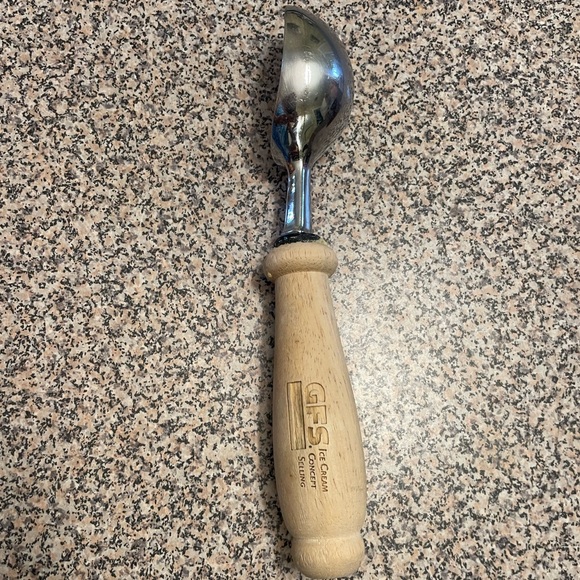 Vintage Aluminum Ice Cream Scoop Engraved GFS Wooden Handle 9” Length - Picture 3 of 4